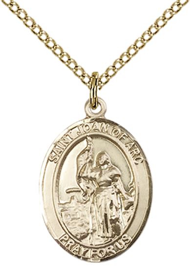 14KT GOLD FILLED ST JOAN OF ARC PENDANT ON A CHAIN - 3/4" x 1/2"